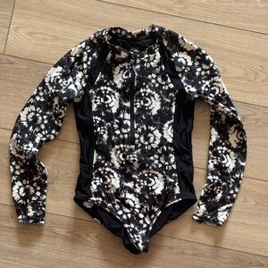 Athleta Black and Cream Kids Swim One Piece